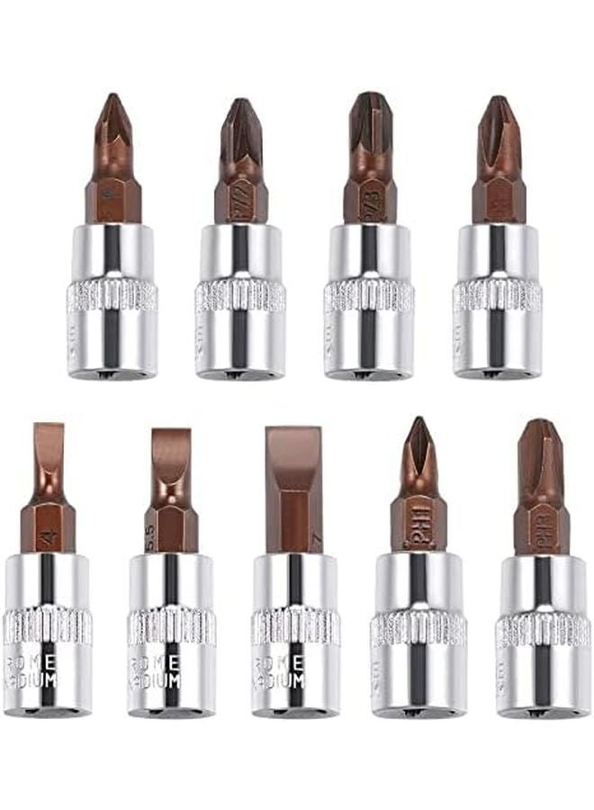9 قطعة 1 4 بوصة مجموعة مقابس CR V بتات فولاذية S2 Pozidriv Slotted Phillips PH1 PH3 FD4 FD7 PZ1 PZ3 - Image 1
